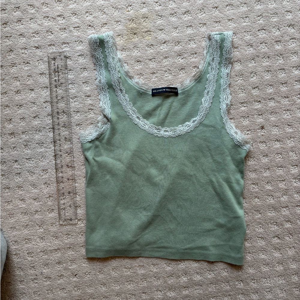 Green Lace Trim Tank Top